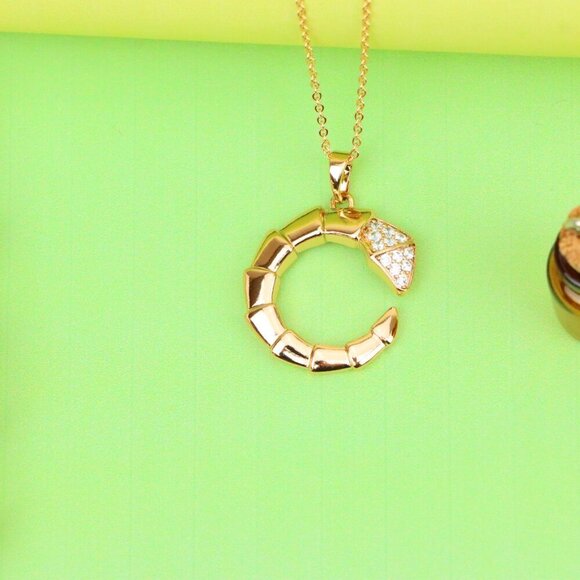 "Rose Gold Curved Segment Pendant with Crystals, XPPT1308 - Picture 2 of 12